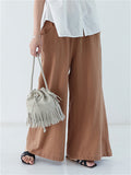 Women's Spring Summer Plain Cotton Linen Straight-Leg Pants