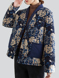 Women's Ethnic Thick Floral Print Fleece Lined Jacket