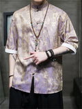 Men's Retro Jacquard Summer Cozy Ice Silk Tang Suit Shirt