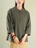 Female Simple Stand Collar Short Sleeve & Long Sleeve Linen Shirts