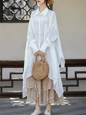 Large Size Bat-shaped White Irregular Shirt for Women