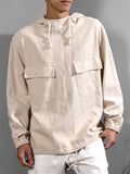 Male Pure Color Hooded Shirt with Double Pockets