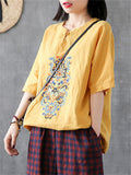 Ethnic Style Embroidered Women's Half Sleeve Shirts