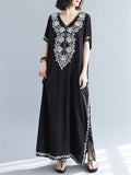 Women's Comfortable Floral Embroideried V Neck Kaftan Dress