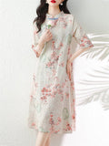 Lady Loose Cheongsam Temperament Printed Stand Collar Dress