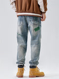 Personality Street Letter Graffiti Loose Blue Jeans for Men