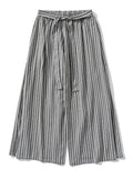 Men's Chinese Style Cotton Striped Wide Leg Pants with Strap