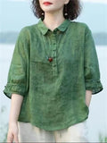 Summer Cozy Lapel Short Sleeve Jacquard Shirt for Women