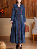 Women's Chic Embroidery Single Breasted Mid-Length Denim Dress