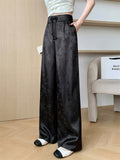 Female Bamboo Leaf Jacquard Satin Wide-Leg Pants