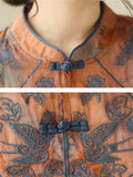 Female Retro Flying Swallow Peony Embroidery Linen Shirt