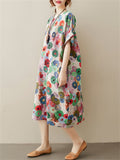 Flower Print Round Neck Mid-length Dress for Women