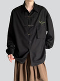 Bamboo Leaf Embroidery Metal Button Men's Vintage Shirt