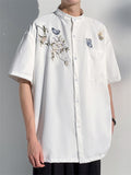 Men's Chinese Style Flying Butterfly Pear Flower Embroideried Shirt