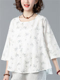 Women's Mini Flower Print 3/4 Sleeve Oversized Shirt