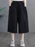 Summer Leisure Solid Color Wide Leg Cropped Pants for Women