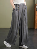 Summer High-Rise Decorative Button Elegant Lady Straight-Leg Pants