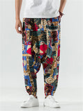 Men's Ethnic Style Abstract Plaid Print Hakama Pants