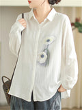 Flowers Print Long Sleeve Turn-down Collar Shirt for Ladies