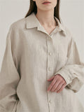 Female 100% Linen Short Sets Button Up Shirt + Casual Shorts