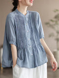 Women's Literary Thin Cotton Linen Short-sleeved Shirts