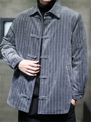 Autumn Corduroy Keep Warm Basic Stripe Jacket for Men