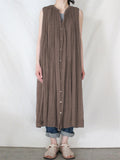 Female Simple Cotton Crew Neck Sleeveless Pleated A-Line Dress