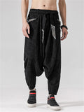 Chinese Style Men's Patchwork Harem Pants with Decorative Belt