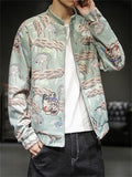 Men's Loong Crane Tiger Embroidered Faux Suede Jackets