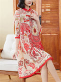 Women's Vintage Print Stand Collar Half Sleeve Elegant Qipao