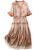 Ladies Popular Floral Embroidered V-Neck Ruffle Dress