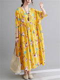 Ladies Summer Flowers Print Crew Neck Oversized Dresses