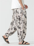 Retro Print Loose Ankle Tied Lantern Pants for Men