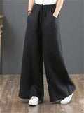 Women's Simple Linen High Waist Drawstring Wide Leg Pants