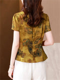 Women's Slim Fit Short Sleeve Imitation Mulberry Silk Shirt