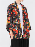 Summer Trendy Printed Oversized 3/4 Sleeve Cardigan Shirt for Men