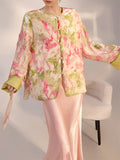 Elegant Vintage Chinese Style Floral Printed Real Silk Shirt