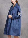 Women's Stylish Peacock Embroidery Double Breasted Denim Coat