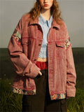 Women's Ethnic Patchwork Chest Pockets Button Up Denim Jacket