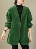 Female Retro High-end Corduroy Green Jackets