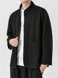 Male Simple Stand Collar Solid Jackets with Pockets