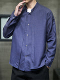 Men's Fake Two Pieces Stand Collar Button Linen Shirt