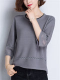 Women's Leisure Round Neck Hollow Out 3/4 Sleeve Shirt