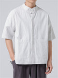 Men's Retro Tang Suit Stripe Stand Collar Summer Linen Shirt