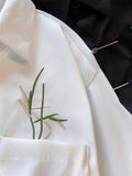 Bamboo Leaf Embroidery Metal Button Men's Vintage Shirt