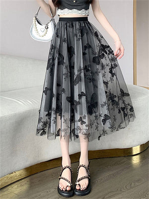 Leisure Butterfly Embroidery Fairy Tulle Skirt for Women