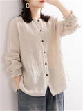 Ladies Fashion Loose Round Neck Cotton Linen Shirts