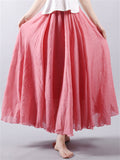 Women's Elastic Waist Pleated Maxi Linen Skirts