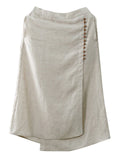 Patchwork Button Trim Asymmetrical Skirt for Ladies