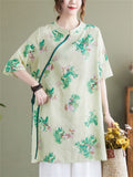 Summer Floral Print Oversized Linen Shirt